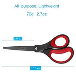 LIVINGO 2 Pack 8'' Titanium Non-Stick Scissors, Professional Stainless Steel Comfort Soft Grip, All-Purpose, Straight Office Craft Scissors for DIY(Red/Black)