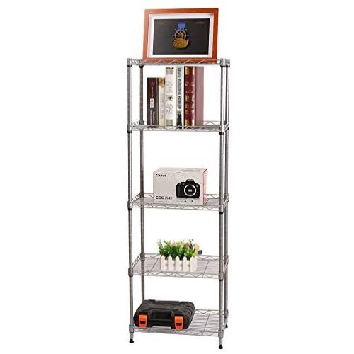 5 Wire Shelving Metal Rack Adjustable Unit Storage Shelves for Laundry Bathroom Kitchen Pantry Closet Silver