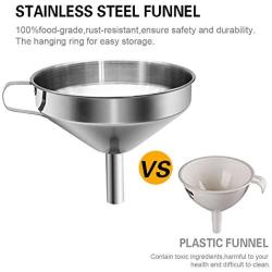 Stainless Steel Kitchen Funnel with Removable Strainer/Filter for Essential/Cooking Oils, Food Grade 3 Set Metal Funnels for Transferring of Liquid, Fluid, Dry Ingredients & Powder, HOXHA (3 Packs)