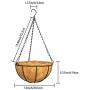 ZeeDix Metal Hanging Basket with Coconut Coir Liner- Coconut Coir Liner with Black Chain for Porch Pots Hanger, Indoor Outdoor Plant Flower Pot, Garden Decorations (12in)