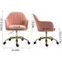 HOMHUM Modern Velvet Home Office Computer Desk Task Chair with Wheels, Mid-Back Adjustable Swivel with Arms Chair, Pink Vanity Chair with Gold Metal Base