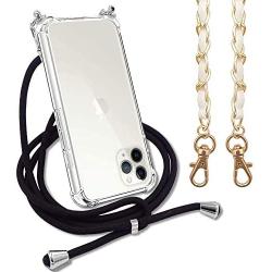 Crossbody Case for iPhone 12 Pro Max 6.7'',iPhone 12 Pro Max Phone Case,YESPURE Clear TPU Soft iPhone 12 Pro Max Case Holder with Neck Cord Lanyard Strap-Clear - Black + White Metal Leather Rope