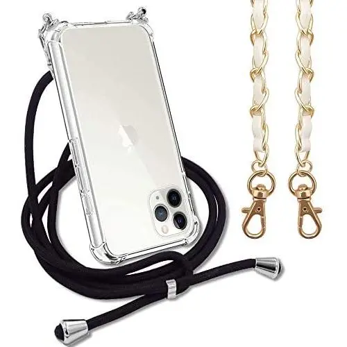 Crossbody Case for iPhone 12 Pro Max 6.7'',iPhone 12 Pro Max Phone Case,YESPURE Clear TPU Soft iPhone 12 Pro Max Case Holder with Neck Cord Lanyard Strap-Clear - Black + White Metal Leather Rope Crossbody Case for iPhone 12 Pro Max 6.7'',iPhone 12 Pro Max Phone Case,YESPURE Clear TPU Soft iPhone 12 Pro Max Case Holder with Neck Cord Lanyard Strap-Clear - Black + White Metal Leather Rope
