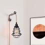 Industrial Plug in Pendant Lights Edison Metal Plug in Pendant Light Fixture Mini E26 E27 Hanging Cage Pendant Lights with 12.5FT Hemp Rope Wire and ON/Off Switch(1-Pack) …