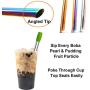 Smoothie Boba Straws Thick Reusable Metal Straws Angled Tips Fat Wide Milkshake Jumbo Bubble Tea Stainless Steel Straw Bulk With Travel Case Carry Bag Silicone Tips Cleaner Brush 12mm 0.5 In 4 Pack