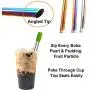 Smoothie Boba Straws Thick Reusable Metal Straws Angled Tips Fat Wide Milkshake Jumbo Bubble Tea Stainless Steel Straw Bulk With Travel Case Carry Bag Silicone Tips Cleaner Brush 12mm 0.5 In 4 Pack