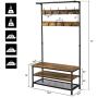 YAHEETECH Industrial Hall Trees with Bench and Coat Rack Entryway Bench with Coat Rack/Hooks/Hanger Stand Sturdy Bench Coat Tree Shoes Shelving Wood and Metal