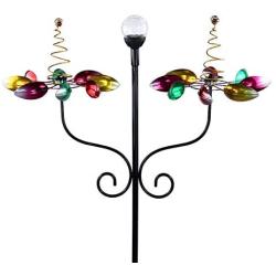 Solar Wind Spinner 3D Kinetic Wind Spinners Outdoor Metal Gardening Decorations with Multi-Color LED Lighting by Solar Powered Glass Ball with Lawn Ornament Wind Mills
