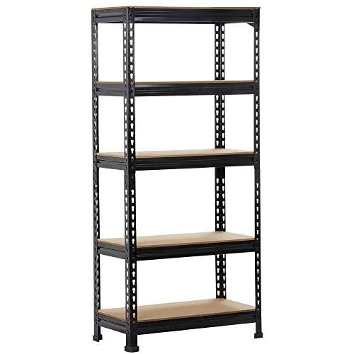 Yaheetech Black Adjustable 5-Shelf Shelving Unit Storage Rack Utility Rack Garage Shelves Display Rack Steel Boltless Rivet Rack,59.1 inches Height 1-Pack