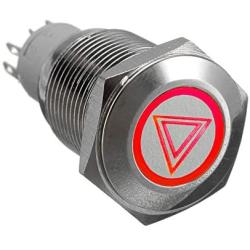 ESUPPORT 12V Car Vehicle Red LED Light Emergency Hazard Warning Push Button Metal Toggle Switch 16mm