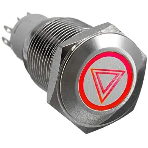 ESUPPORT 12V Car Vehicle Red LED Light Emergency Hazard Warning Push Button Metal Toggle Switch 16mm