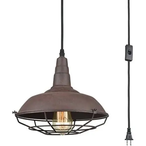 AXILAND Farmhouse Industrial Lighting Fixture Plug in Pendant Metal Hanging Lights AXILAND Farmhouse Industrial Lighting Fixture Plug in Pendant Metal Hanging Lights