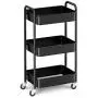 CAXXA 3-Tier Rolling Metal Storage Organizer - Mobile Utility Cart, Kitchen Cart with Caster Wheels (Black)