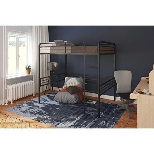 DHP Full Metal Loft Bed with Ladder, Space-Saving Design, Black DHP Full Metal Loft Bed with Ladder, Space-Saving Design, Black