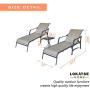 LOKATSE HOME Outdoor Patio Adjustable Metal Chaise Lounge Chair Recliner Set of 2 with 1 Glass Top Bistro Table - Grey