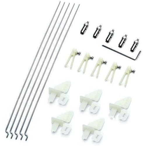 5 Sets Φ 1.2mm x L 204mm (8.04 inch) Adjustable Pushrod Connector Linkage Stopper + Nylon Control Horns + Z Steel Push Rod for Rc Plane Boat Replacement as Rc Part Accessory