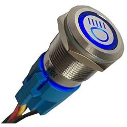 Etopar 12V 5A 19mm Car Auto Blue LED Light Lamp Main Beam Push Button Stainless Steel Metal Toggle Switch Socket Plug