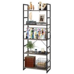 Homfa Bookshelf Rack 5 Tier Book Rack Bookcase Storage Organizer Modern Wood Look Accent Metal Frame Furniture Home Office, Vintage Gray