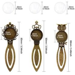 Glarks 12-Pieces Mixed Metal Antique Bronze Bookmark Sets, 6 Styles Round and Oval Alloy Trays and Glass Cabochons for Reading Gift Crafting DIY Book Marker Making