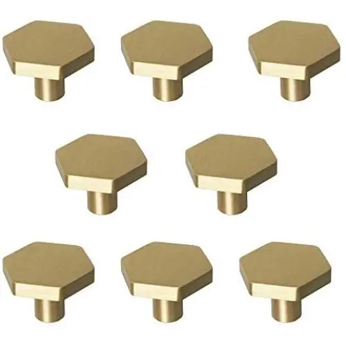 RZDEAL 1-1/10'' Solid Brass Knobs Shoe Cabinets Knob and Pulls Brushed Gold Hexagon Handles for Dresser Drawer (8Pcs) RZDEAL 1-1/10'' Solid Brass Knobs Shoe Cabinets Knob and Pulls Brushed Gold Hexagon Handles for Dresser Drawer (8Pcs)