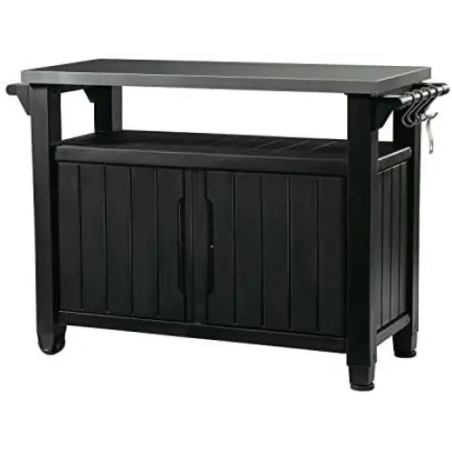 Keter Unity XL Portable Outdoor Table and Storage Cabinet with Hooks for Grill Accessories-Stainless Steel Top for Patio Kitchen Island or Bar Cart, Dark Grey Keter Unity XL Portable Outdoor Table and Storage Cabinet with Hooks for Grill Accessories-Stainless Steel Top for Patio Kitchen Island or Bar Cart, Dark Grey