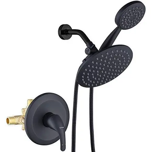 All Metal Shower Faucet Set, 8.6'' Rain Shower, Hand Shower 2 in 1 Shower System with Hose, 3-way Diverter Bathroom Complete Accessory Kit, Pressure Balance Rough-in Valve Included (Matt Black) All Metal Shower Faucet Set, 8.6'' Rain Shower, Hand Shower 2 in 1 Shower System with Hose, 3-way Diverter Bathroom Complete Accessory Kit, Pressure Balance Rough-in Valve Included (Matt Black)