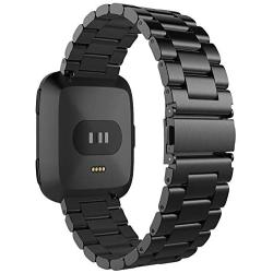 VIGOSS Metal Strap Compatible with Fitbit Versa Bands/Versa 2 Band Men Black Solid Stainless Steel Versa Special Edition Bracelet Replacement for Fitbit Versa/Lite Edition/Versa 2 Smartwatch