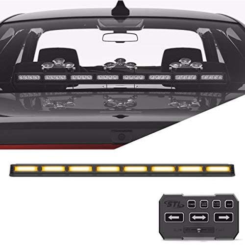 SpeedTech Lights Striker TIR 8 Head LED Traffic Advisor Windshield Mount Strobe Light Bar for Emergency Vehicles/Hazard Warning Directional Flashing w/Cig Plug/Control Box - Amber/Amber