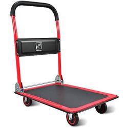 Push Cart Dolly by Wellmax, Moving Platform Hand Truck, Foldable for Easy Storage and 360 Degree Swivel Wheels with 660lb Weight Capacity, Red Color