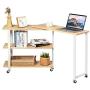Tangkula 360° Free Rotating Sofa Side Table, Mobile End Table with 2-Tier Storage Shelves, Movable Laptop Table with Sturdy Metal Frame, Couch Side Table Snack Table for Home Office (Natural)