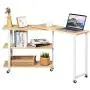 Tangkula 360° Free Rotating Sofa Side Table, Mobile End Table with 2-Tier Storage Shelves, Movable Laptop Table with Sturdy Metal Frame, Couch Side Table Snack Table for Home Office (Natural)