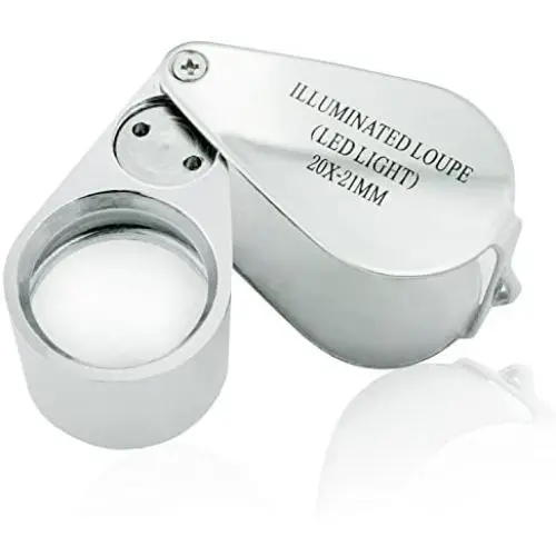 20X Illuminated Jeweler LED UV Lens Loupe Magnifier with Metal Construction and Optical Glass, with Kare and Kind Retail Package (20X x 21 mm, Silver)