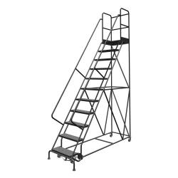 Tri-Arc KDSR111246-D2 11-Step 20'' Deep Top Steel Rolling Industrial & Warehouse Ladder with Handrails, 24'' Wide Perforated Tread