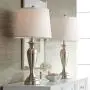 Blair Modern Table Lamps Set of 2 Brushed Steel Metal White Drum Shade for Living Room Family Bedroom Bedside Nightstand - Regency Hill Blair Modern Table Lamps Set of 2 Brushed Steel Metal White Drum Shade for Living Room Family Bedroom Bedside Nightstand - Regency Hill