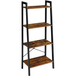 YMYNY Industrial Ladder Shelves, 4-Tier Bookshelf with Metal Frame and Wood Look, Standing Organizer Shelf for Bathroom, Living Room Office, Rustic Brown UTMJ014H