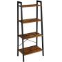 YMYNY Industrial Ladder Shelves, 4-Tier Bookshelf with Metal Frame and Wood Look, Standing Organizer Shelf for Bathroom, Living Room Office, Rustic Brown UTMJ014H