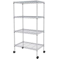 JS HANGER Wire Shelving Unit, 4-Tier Heavy Duty Height Adjustable Rolling Metal Shelves for Storage, 440 lbs Capacity, 23.23W X 13.4D X 47.24H, Silver