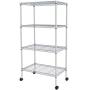 JS HANGER Wire Shelving Unit, 4-Tier Heavy Duty Height Adjustable Rolling Metal Shelves for Storage, 440 lbs Capacity, 23.23W X 13.4D X 47.24H, Silver