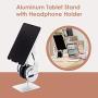 ELECOM Aluminum Tablet Stand with Headphone Holder, Cable Clip Organizer, Adjustable Tilt Angle, Anti-Slip Base (TB-DSCHHPALSV)