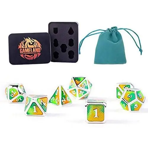 GAMELAND Metal Dice Set - 7-Piece Polyhedral Dice Set for Role Playing Game Dungeons and Dragons D&D GAMELAND Metal Dice Set - 7-Piece Polyhedral Dice Set for Role Playing Game Dungeons and Dragons D&D