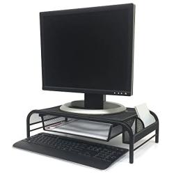 Mind Reader MESHMONSTA-BLK Metal Mesh Monitor Stand and Desk Organizer with Drawer, Black