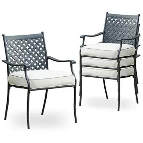 Top Space 4 Piece Metal Outdoor Wrought Iron Patio Furniture,Dinning Chairs Set with Arms and Seat Cushions (4 PC, White) Top Space 4 Piece Metal Outdoor Wrought Iron Patio Furniture,Dinning Chairs Set with Arms and Seat Cushions (4 PC, White)