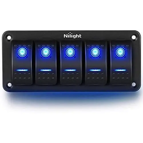Nilight - 90110E 5 Gang Aluminum Rocker Switch Panel Toggle Dash 5 Pin ON/Off Pre-Wired Rocker Switch Red Backlit Switch for Automotive Car Marine Boat RV,2 Years Warranty Nilight - 90110E 5 Gang Aluminum Rocker Switch Panel Toggle Dash 5 Pin ON/Off Pre-Wired Rocker Switch Red Backlit Switch for Automotive Car Marine Boat RV,2 Years Warranty