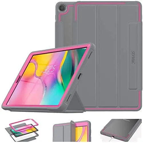 SEYMAC stock Case for Galaxy Tab A 10.1 , 3-Layer Lightweight Shock-Proof Cover with [Screen Protector] Stand [Clear Back] for Samsung Galaxy Tab A 10.1 SM-T510/T515/T517 (Gray/Rose)