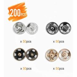 souG 200 Sets 10 mm Sew-on Snap Buttons Metal Snap Fastener Buttons Press Button for Sewing Clothing, 4 Colors (Gun Black,Silvery,Gold, Bronze).