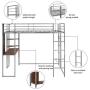 Metal Loft Bed Studio Loft Bunk Bed Over Desk and Bookcase with 2 Ladders,Twin Loft Bed for Dorm, Boys & Girls Teens Kids,Silver