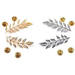 yueton?2 Pairs Metal Golden and Silver Leaves Brooch Suit Shirt Collar Decoration Parts