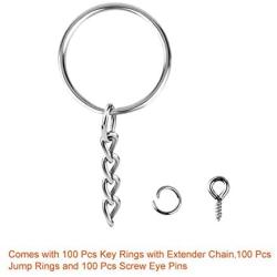 Paxcoo 100Pcs Keychain Rings with Chain and 100 Pcs Screw Eye Pins Bulk for Crafts