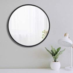 SUPER DEAL 18” x 18” Round Wall Mirror with Metal Frame for Entryways, Bathrooms, Living Rooms, Black