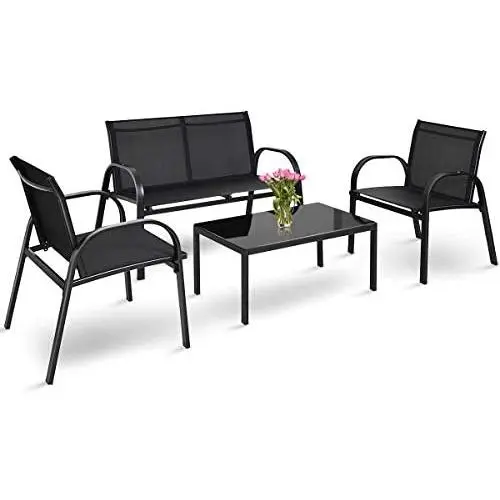 Tangkula 4 Piece Patio Furniture Outdoor Sofa Garden Lawn Sectional Conversation Set Outdoor Garden Poolside Glass Top Tea Coffee Table and Chairs with Smooth Armrest Tangkula 4 Piece Patio Furniture Outdoor Sofa Garden Lawn Sectional Conversation Set Outdoor Garden Poolside Glass Top Tea Coffee Table and Chairs with Smooth Armrest